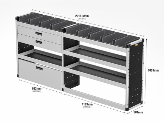 Picture of Van Guard Gold Trade Van Racking Package - Offside for Ford Transit Custom 2013-2023 | L2 | H1 | TVR-G-009-OS