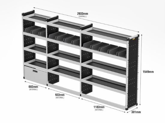 Picture of Van Guard Silver Trade Van Racking Package - Offside for Ford Transit 2014-Onwards | L3 | H2, H3 | TVR-S-013-OS