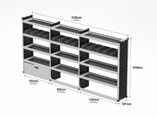Picture of Van Guard Silver Trade Van Racking Package - Offside for Peugeot Boxer 2006-Onwards | L3 | H2, H3 | TVR-S-007-OS