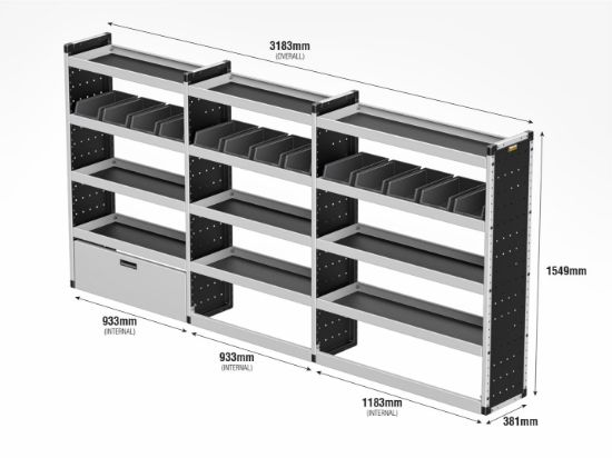 Picture of Van Guard Silver Trade Van Racking Package - Offside for MAN TGE 2017-Onwards | L4 | H3, H4 | TVR-S-012-OS