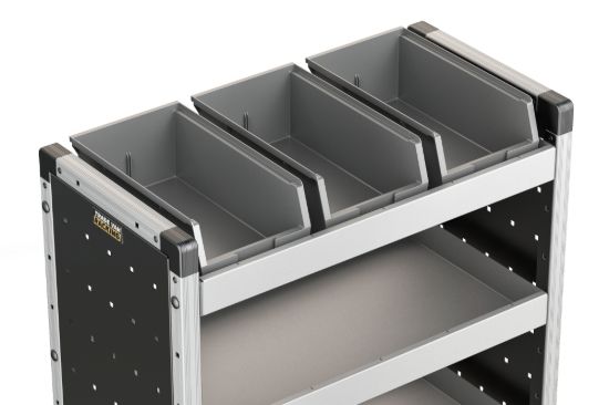 Van Guard Set of 3 Racking Bins with Rubber Matting for Trade Van Racking - Suits 750mm Shelf (683mm Internal Size)