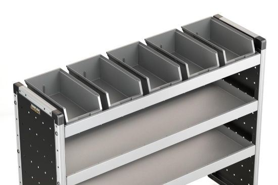 Van Guard Set of 5 Racking Bins with Rubber Matting for Trade Van Racking - Suits 1250mm Shelf (1183mm Internal Size)