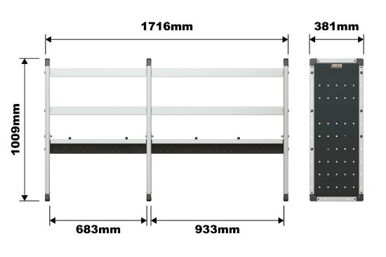 Picture of Van Guard Trade Van Racking Double Unit - 2 Straight, 1 Angled Per Bay - H1009mm x W1716.5mm (683mm & 933mm) | TVR-DBL-002