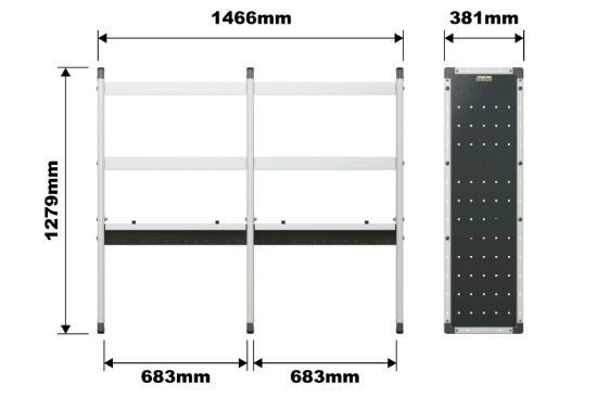 Picture of Van Guard Trade Van Racking Double Unit - 2 Straight, 1 Angled Per Bay - H1279mm x W1466.5mm (683mm & 683mm) | TVR-DBL-007