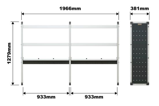 Picture of Van Guard Trade Van Racking Double Unit - 2 Straight, 1 Angled Per Bay - H1279mm x W1966.5mm (933mm & 933mm) | TVR-DBL-010