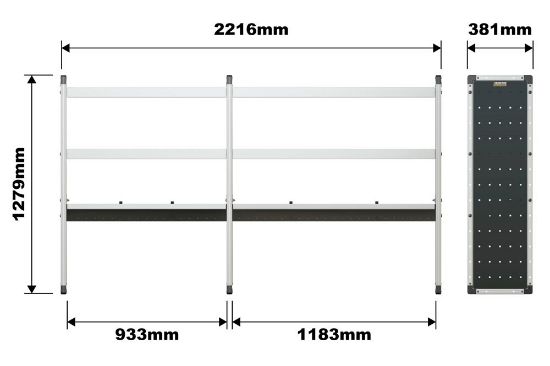 Picture of Van Guard Trade Van Racking Double Unit - 2 Straight, 1 Angled Per Bay - H1279mm x W2216.5mm (933mm & 1183mm) | TVR-DBL-011