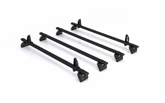 Picture of Rhino 4 KammBar Black Roof Bars and 4 free load stops for Volkswagen T6 Transporter 2015-2025 | L2 | H2 | T54BA