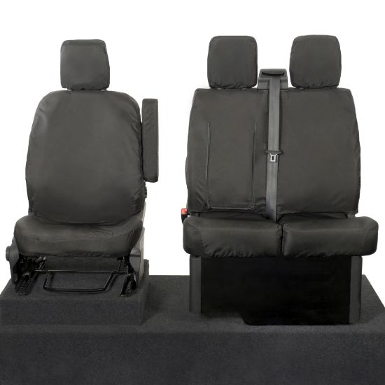 Opaltool 6 Pezzi Coprisedili Auto Personalizzato per VW Transporter T5 T6 2015-2022, 3 Sedili Neri Coprisedili Impermeabili Protezione per Sedili Auto, Set Copri-sedile per Anteriori e Posteriori