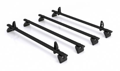 Rhino 4 KammBar Black Roof Bars and 4 free load stops for Volkswagen T5 Transporter 2002-2015 | L1 | H1