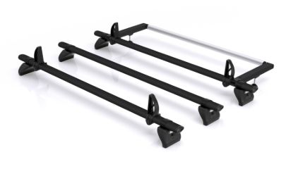Rhino 3 KammBar Black Roof Bars with Roller Bundle for Vauxhall Vivaro 2019-Onwards | L2 | H1 | Twin Rear Doors