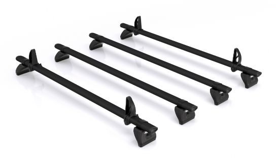 Picture of Rhino 4 KammBar Black Roof Bars with Roller Bundle for Volkswagen T5 Transporter 2002-2015 | L1 | H1 | Twin Rear Doors | T54BA#BR29