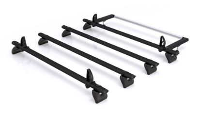 Rhino 4 KammBar Black Roof Bars with Roller Bundle for Renault Trafic 2014-Onwards | L2 | H1 | Twin Rear Doors