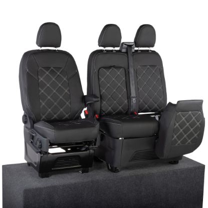 UK Custom Covers Ford Transit Custom Seat Covers Tailored Leatherette (2023+) - Double Bentley Stitch