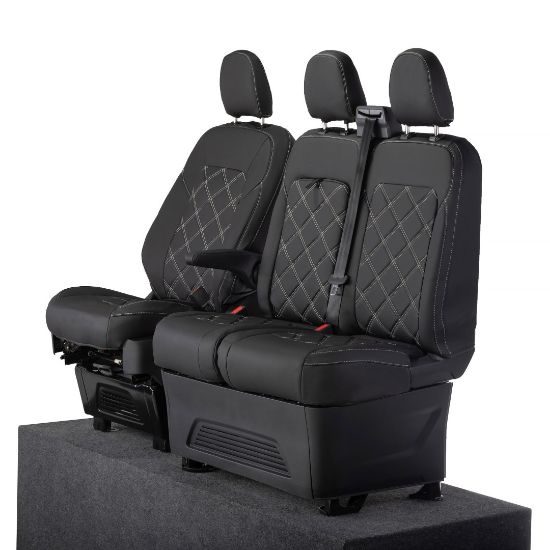 Picture of UK Custom Covers Ford Transit Custom Seat Covers Tailored Leatherette (2023+) - Double Bentley Stitch | SC1273B