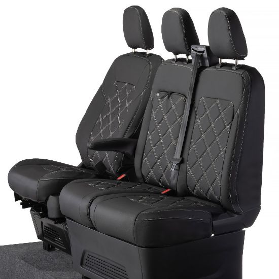Picture of UK Custom Covers Ford Transit Custom Seat Covers Tailored Leatherette (2023+) - Double Bentley Stitch | SC1273B