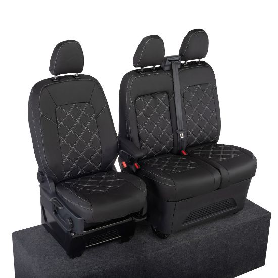 Picture of UK Custom Covers Ford Transit Custom Seat Covers Tailored Leatherette (2023+) - Double Bentley Stitch | SC1273B