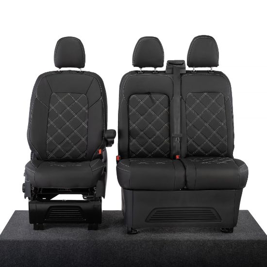 Picture of UK Custom Covers Ford Transit Custom Seat Covers Tailored Leatherette (2023+) - Double Bentley Stitch | SC1273B