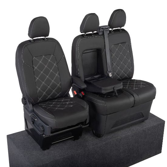 Picture of UK Custom Covers Ford Transit Custom Seat Covers Tailored Leatherette (2023+) - Double Bentley Stitch | SC1273B