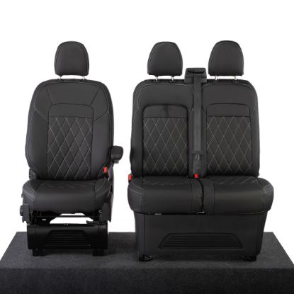 UK Custom Covers Ford Transit Custom Seat Covers Tailored Leatherette (2023+) - Single Bentley Stitch