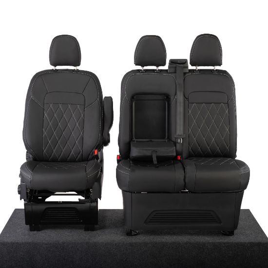 Picture of UK Custom Covers Ford Transit Custom Seat Covers Tailored Leatherette (2023+) - Single Bentley Stitch | SC1274B