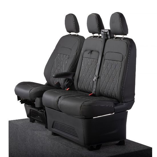 Picture of UK Custom Covers Ford Transit Custom Seat Covers Tailored Leatherette (2023+) - Single Bentley Stitch | SC1274B