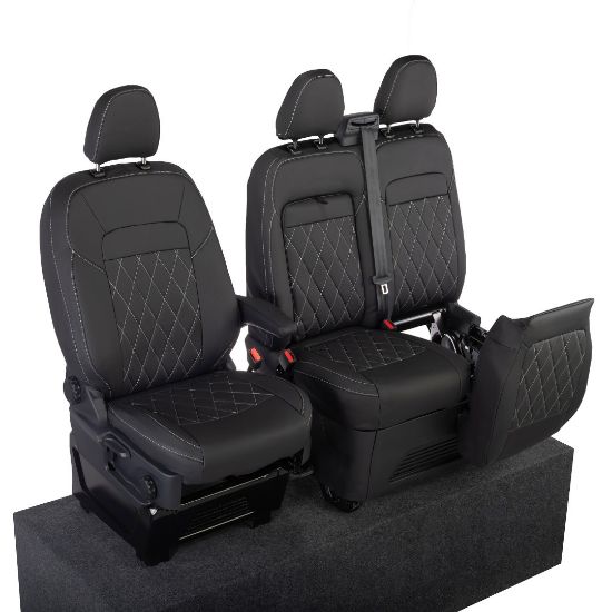 Picture of UK Custom Covers Ford Transit Custom Seat Covers Tailored Leatherette (2023+) - Single Bentley Stitch | SC1274B
