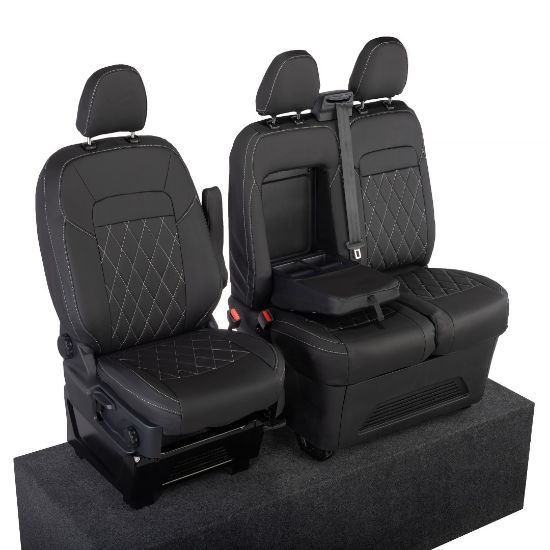 Picture of UK Custom Covers Ford Transit Custom Seat Covers Tailored Leatherette (2023+) - Single Bentley Stitch | SC1274B