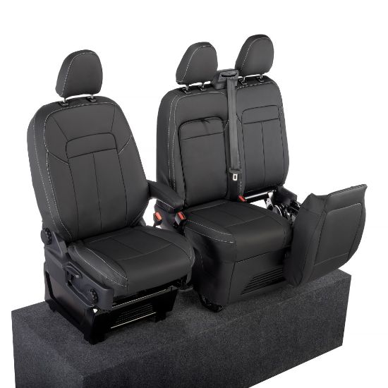 Picture of UK Custom Covers Ford Transit Custom Seat Covers Tailored Leatherette (2023+) - Block Stitch | SC1275B