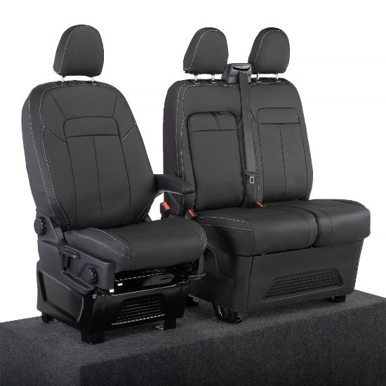 Picture of UK Custom Covers Ford Transit Custom Seat Covers Tailored Leatherette (2023+) - Block Stitch | SC1275B