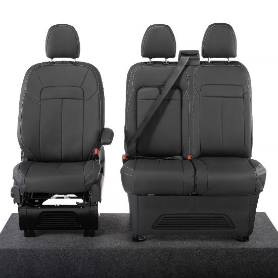 Picture of UK Custom Covers Ford Transit Custom Seat Covers Tailored Leatherette (2023+) - Block Stitch | SC1275B