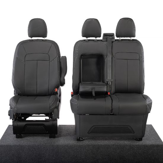 Picture of UK Custom Covers Ford Transit Custom Seat Covers Tailored Leatherette (2023+) - Block Stitch | SC1275B