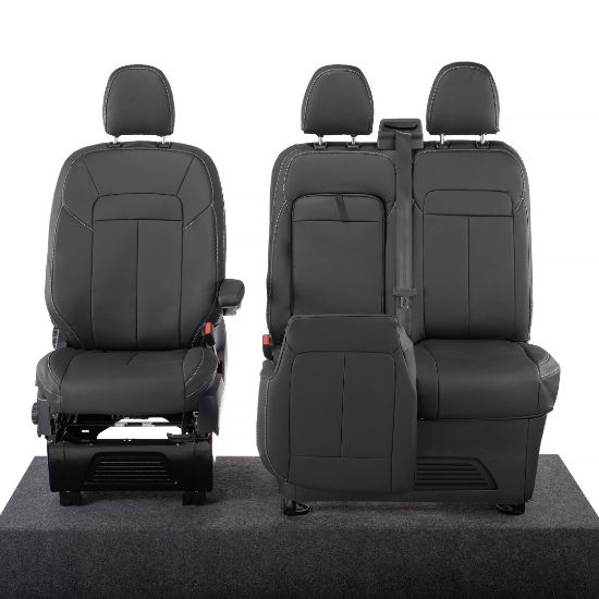 Picture of UK Custom Covers Ford Transit Custom Seat Covers Tailored Leatherette (2023+) - Block Stitch | SC1275B