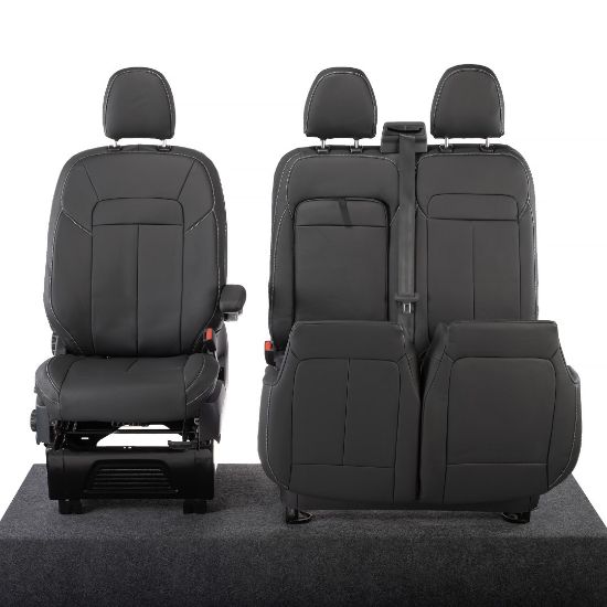 Picture of UK Custom Covers Ford Transit Custom Seat Covers Tailored Leatherette (2023+) - Block Stitch | SC1275B