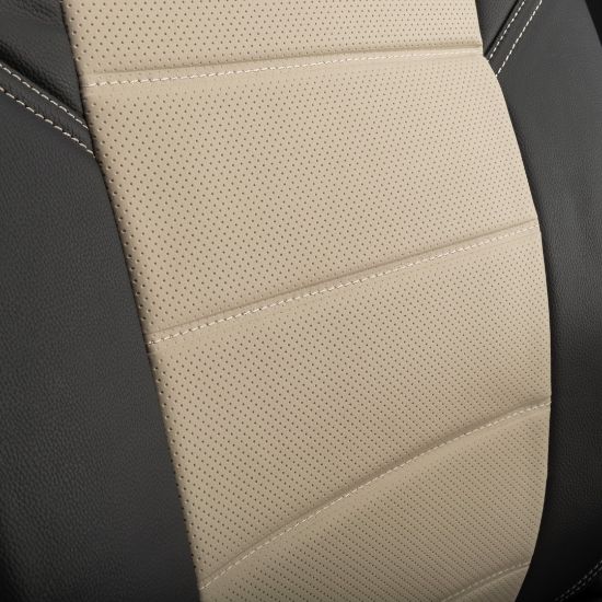 Picture of UK Custom Covers Ford Transit Custom Seat Covers Tailored Leatherette (2023+) - Block Stitch - 2 Tone (Black with Cream) | SC1276B