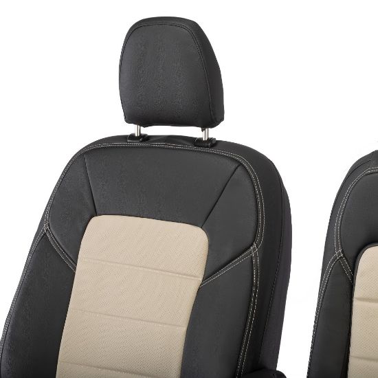 Picture of UK Custom Covers Ford Transit Custom Seat Covers Tailored Leatherette (2023+) - Block Stitch - 2 Tone (Black with Cream) | SC1276B