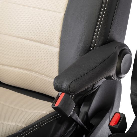 Picture of UK Custom Covers Ford Transit Custom Seat Covers Tailored Leatherette (2023+) - Block Stitch - 2 Tone (Black with Cream) | SC1276B