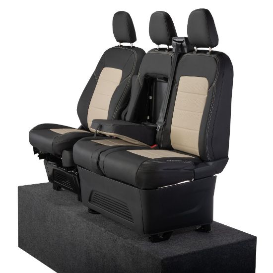 Picture of UK Custom Covers Ford Transit Custom Seat Covers Tailored Leatherette (2023+) - Block Stitch - 2 Tone (Black with Cream) | SC1276B