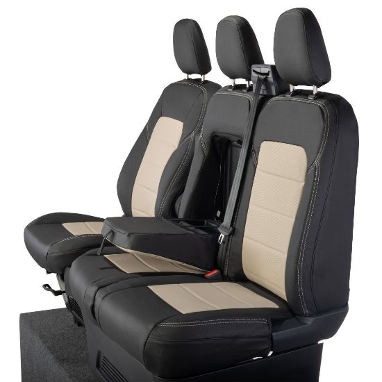 Picture of UK Custom Covers Ford Transit Custom Seat Covers Tailored Leatherette (2023+) - Block Stitch - 2 Tone (Black with Cream) | SC1276B