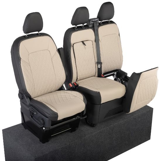 Picture of UK Custom Covers Ford Transit Custom Seat Covers Tailored Leatherette (2023+) - Diamond - 2 Tone | SC1277B