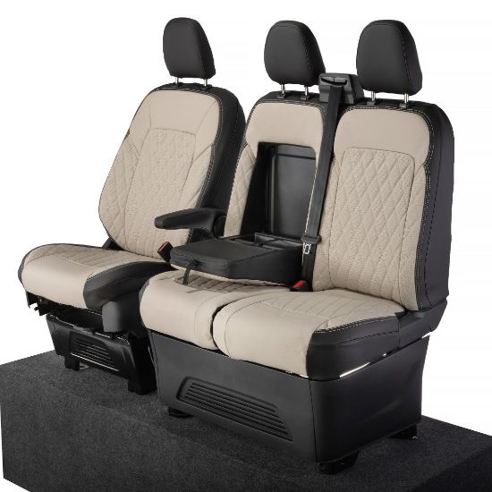 Picture of UK Custom Covers Ford Transit Custom Seat Covers Tailored Leatherette (2023+) - Diamond - 2 Tone | SC1277B