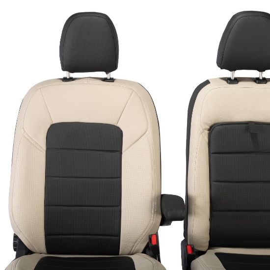 Picture of UK Custom Covers Ford Transit Custom Seat Covers Tailored Leatherette (2023+) - Block Stitch - 2 Tone (Cream with Black) | SC1278B