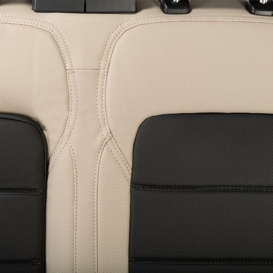 Picture of UK Custom Covers Ford Transit Custom Seat Covers Tailored Leatherette (2023+) - Block Stitch - 2 Tone (Cream with Black) | SC1278B