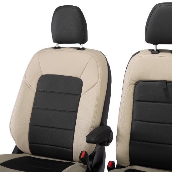 Picture of UK Custom Covers Ford Transit Custom Seat Covers Tailored Leatherette (2023+) - Block Stitch - 2 Tone (Cream with Black) | SC1278B