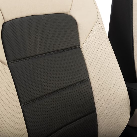 Picture of UK Custom Covers Ford Transit Custom Seat Covers Tailored Leatherette (2023+) - Block Stitch - 2 Tone (Cream with Black) | SC1278B