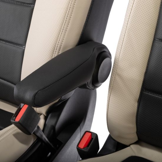 Picture of UK Custom Covers Ford Transit Custom Seat Covers Tailored Leatherette (2023+) - Block Stitch - 2 Tone (Cream with Black) | SC1278B