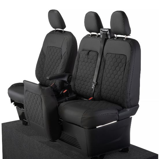 Picture of UK Custom Covers Ford Transit Custom Seat Covers Tailored Leatherette (2023+) - Honeycomb Stitch | SC1279B