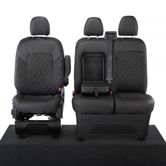 Picture of UK Custom Covers Ford Transit Custom Seat Covers Tailored Leatherette (2023+) - Honeycomb Stitch | SC1279B