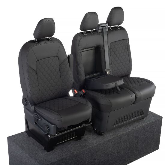 Picture of UK Custom Covers Ford Transit Custom Seat Covers Tailored Leatherette (2023+) - Honeycomb Stitch | SC1279B