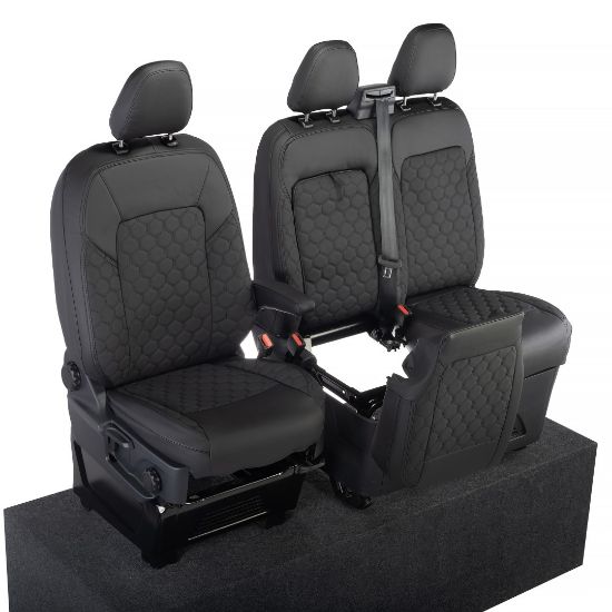 Picture of UK Custom Covers Ford Transit Custom Seat Covers Tailored Leatherette (2023+) - Honeycomb Stitch | SC1279B