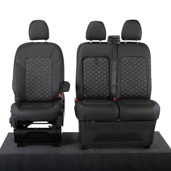 Picture of UK Custom Covers Ford Transit Custom Seat Covers Tailored Leatherette (2023+) - Hexagon | SC1280B